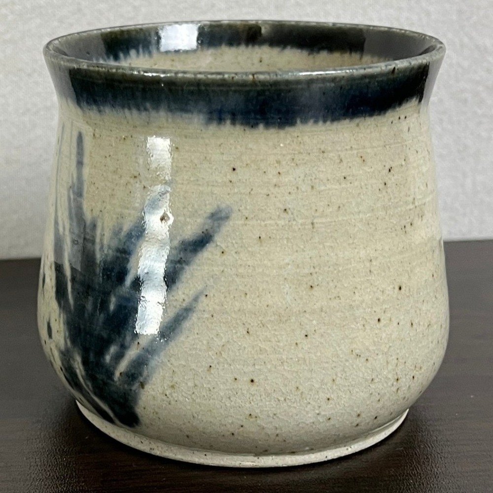Handmade Studio Pottery Yunomi Mug Cup Blue Brushstroke Glaze Artist Signed - Picture 6 of 8